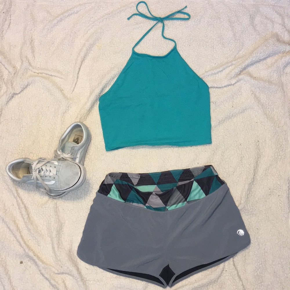 Grey and Teal Running Shorts